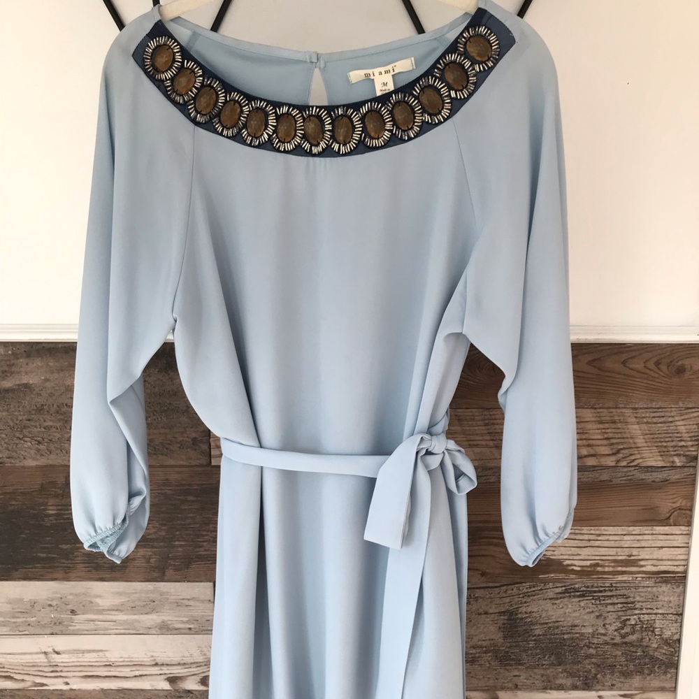 Baby Blue Boho Wide Neck Slip Dress
